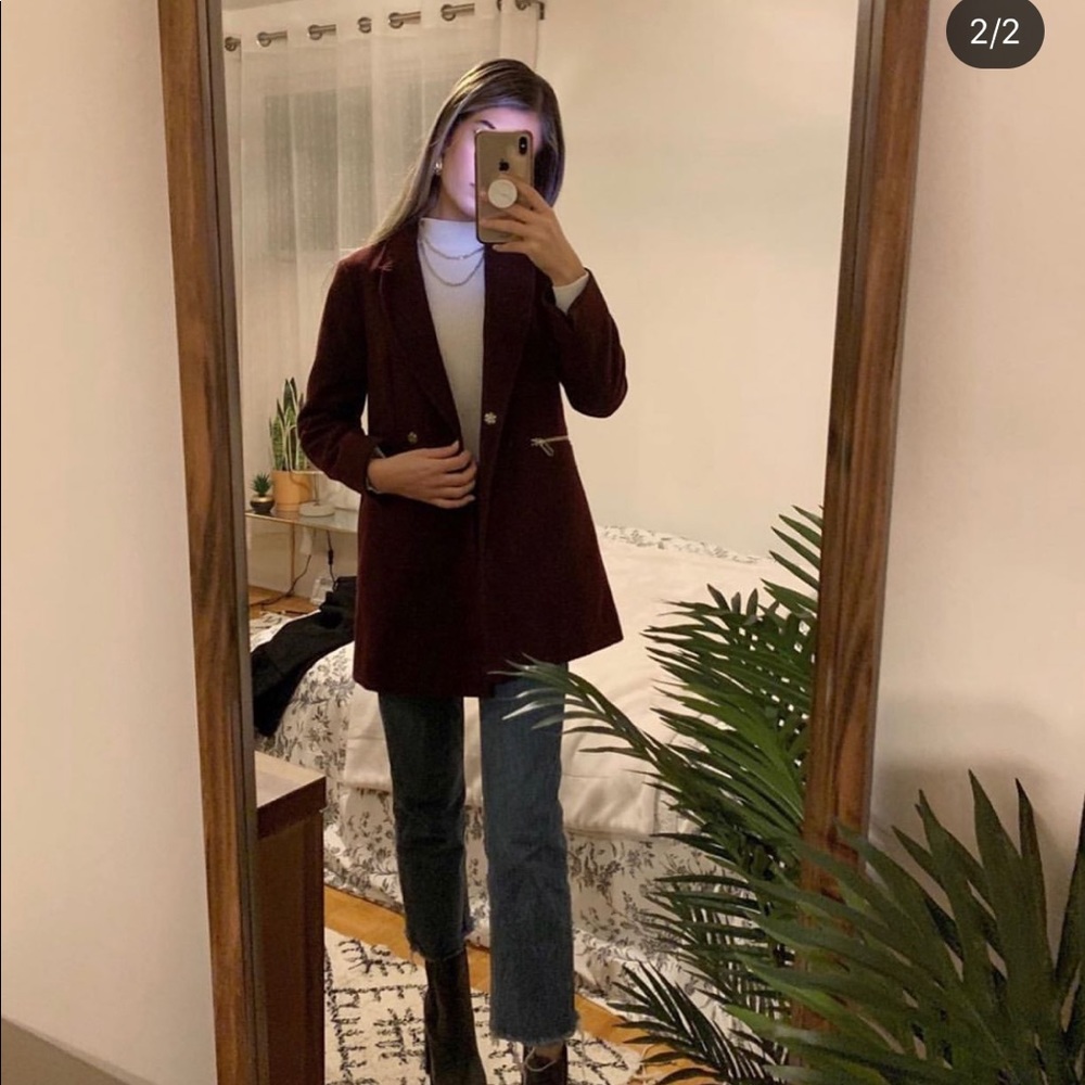 Topshop burgundy blazer coat